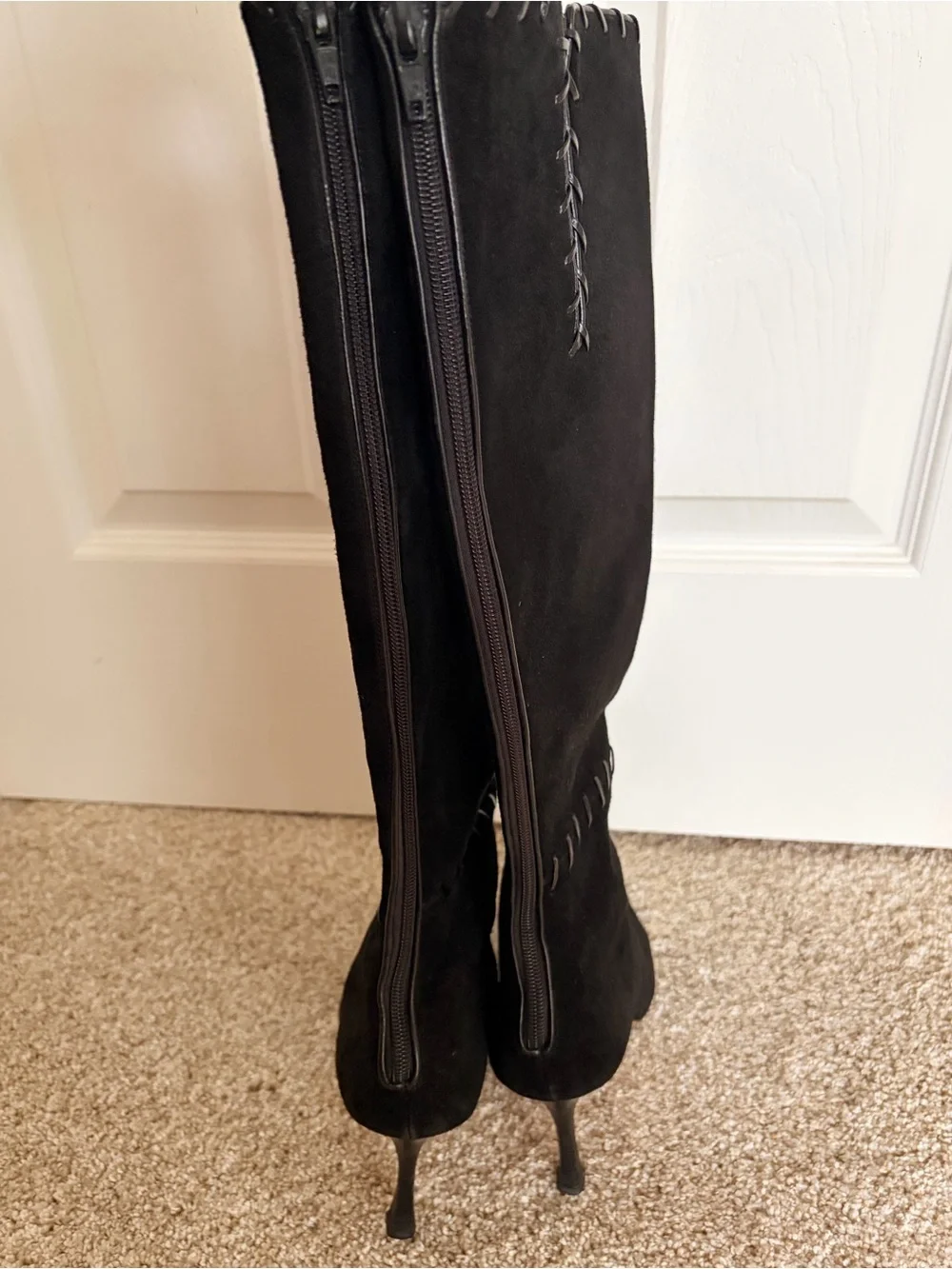 Manolo Blahnik Black Suede Over-the-Knee Pointed-Toe Stiletto Boots